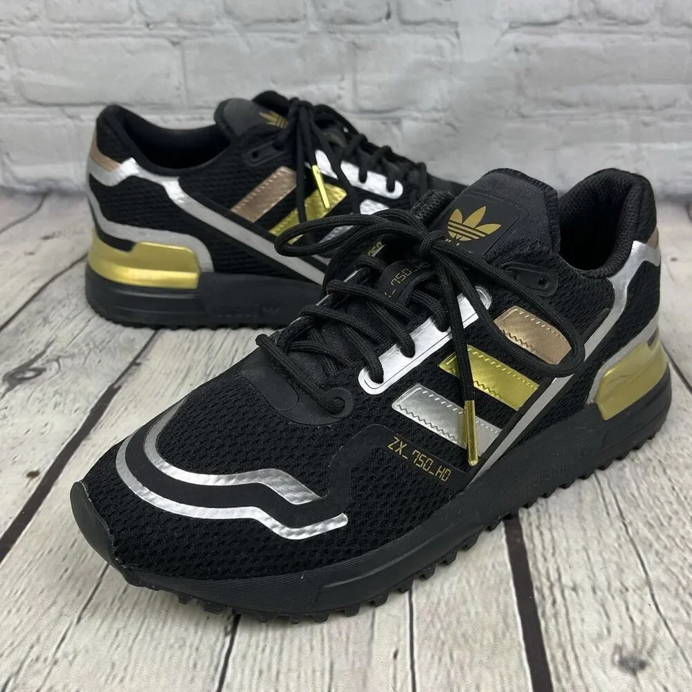 Adidas Originals ZX750 HD Sneakers Size US 5 EU 37.3 Black/Gold/Silver FZ3880
